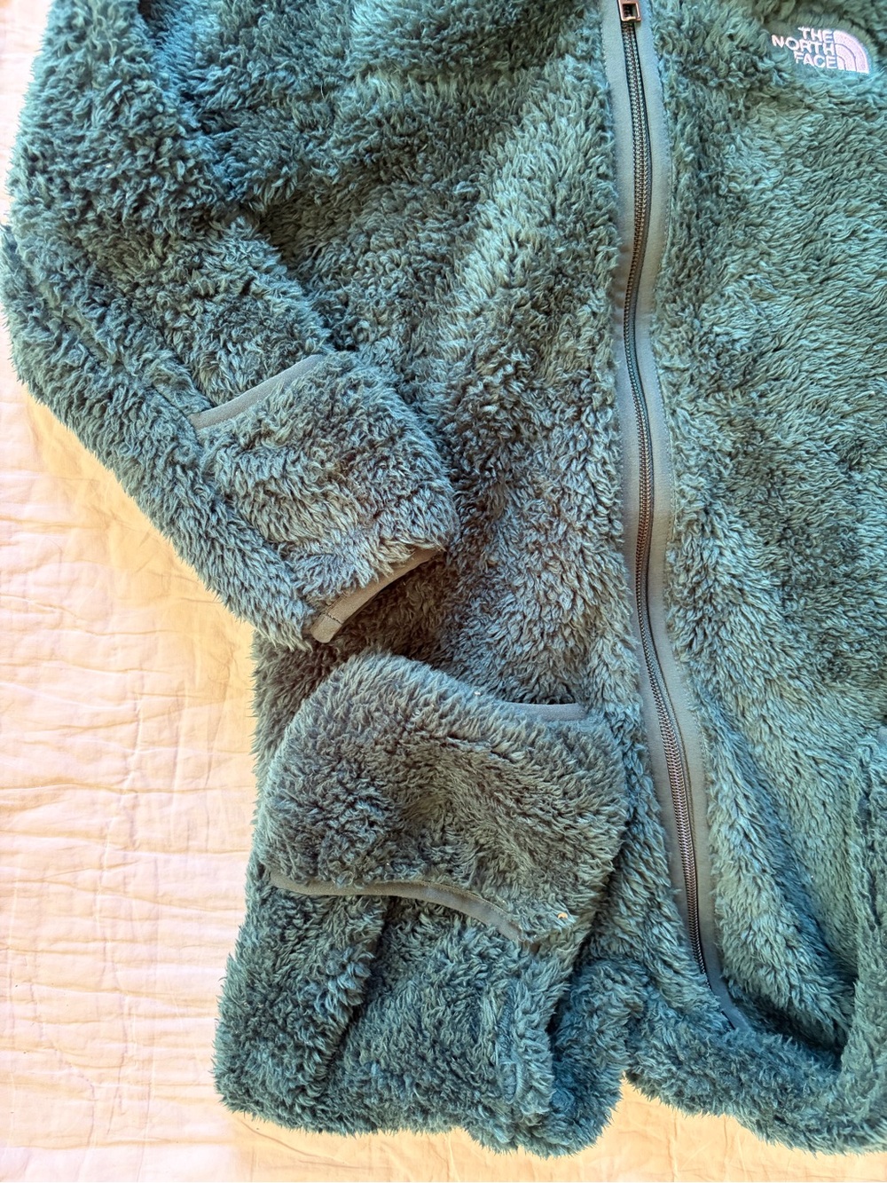 The North Face Forest Green Sherpa Hooded Baby Bunting with Bear Ears - Picture 2 of 4